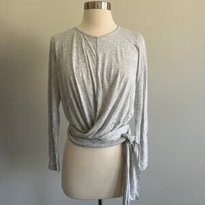 J.Crew Wrap Top Lounge Active Wear Long Sleeve Spacedye Light Grey Small NWT